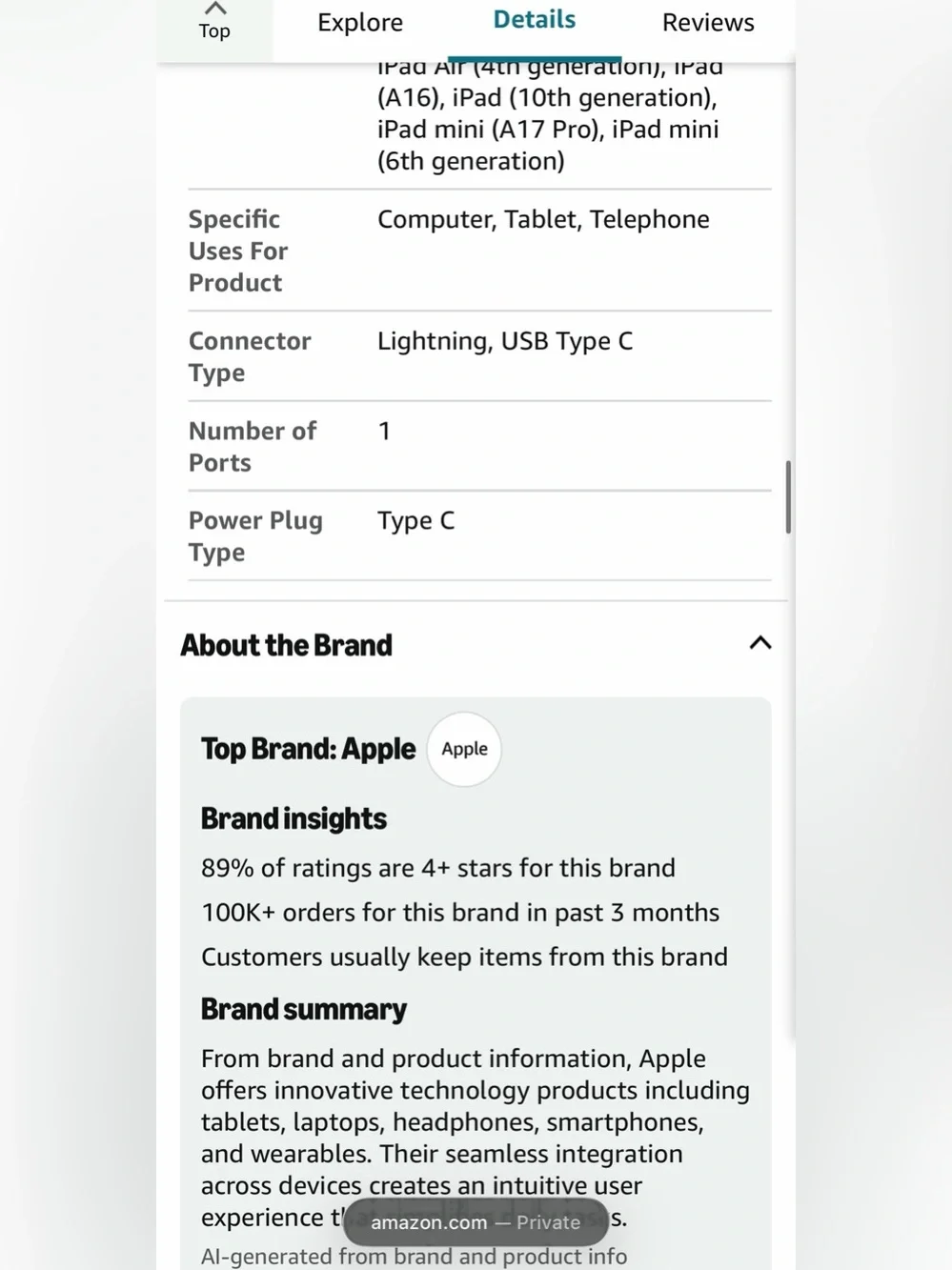 Apple USB-C to Lightning adapter